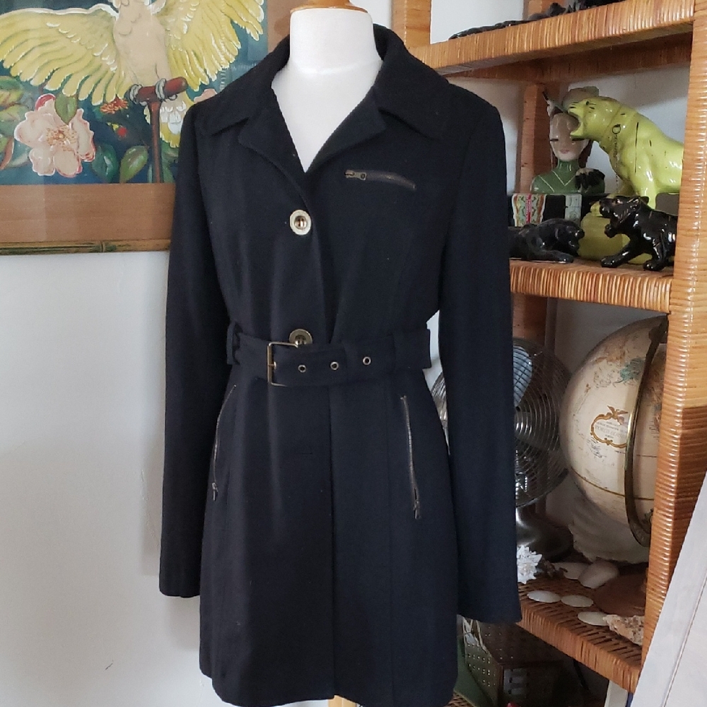 Tulle For Anthropologie Black Wool Blend Coat XL